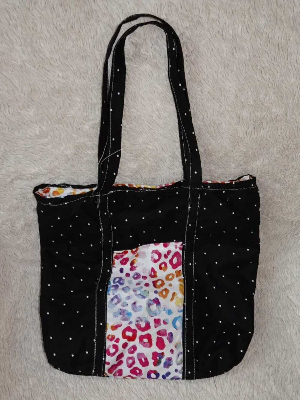 Girls Handmade Black Polka-Dot, Multi-colored Leopard Print Soft Fabric Bag